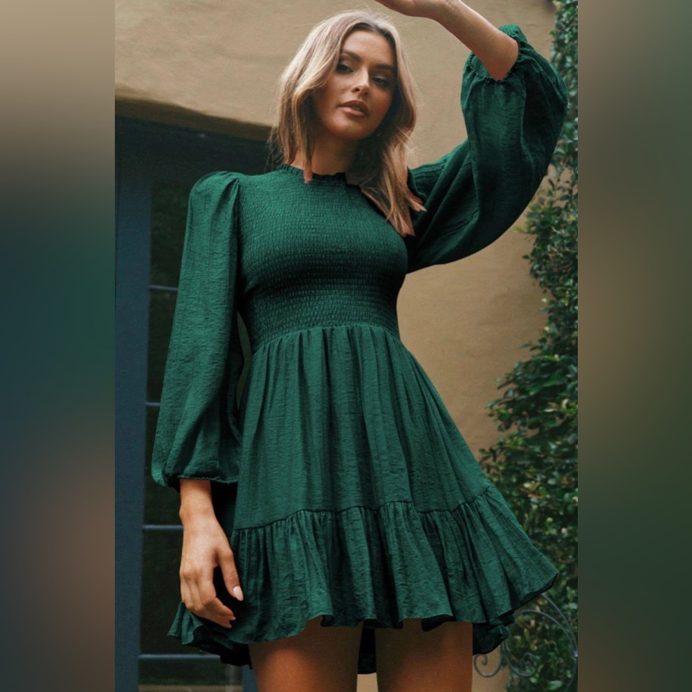 Green emerald blue pepper smocked dress